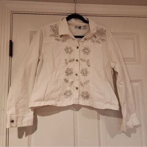 Step in Style white cotton denim jacket with beaded detail M